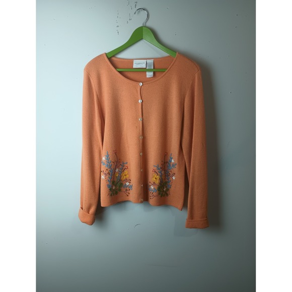 Liz Claiborne Sweaters - Liz Claiborne Vintage Boho Fairy Wool Floral Embroidered Cardigan Peach Large